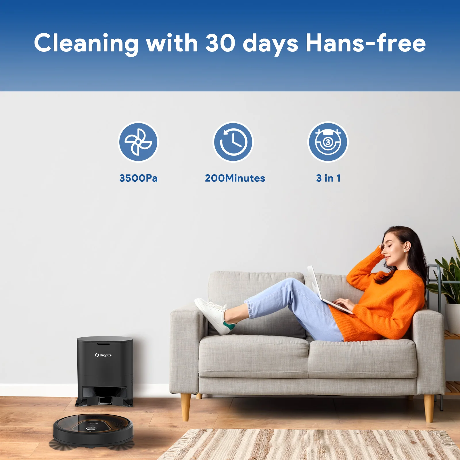 Bagotte Robot Vacuum Cleaner Gyroscope Floor Cleaning Sweeping Mop Aspirador Aspiradora Vaccum for Pet Hair Battery