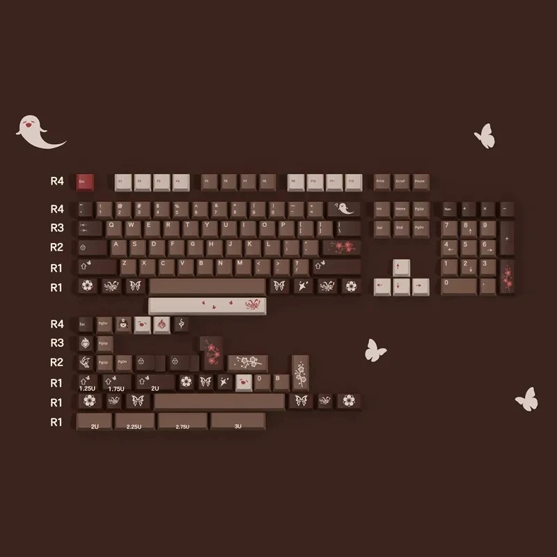 Kirsch profil Anime Pralinen Hutao Keycap pbt Farbstoff Sublimation Keycaps 141key für MX-Schalter mechanische Tastatur gmk67 68 75 87