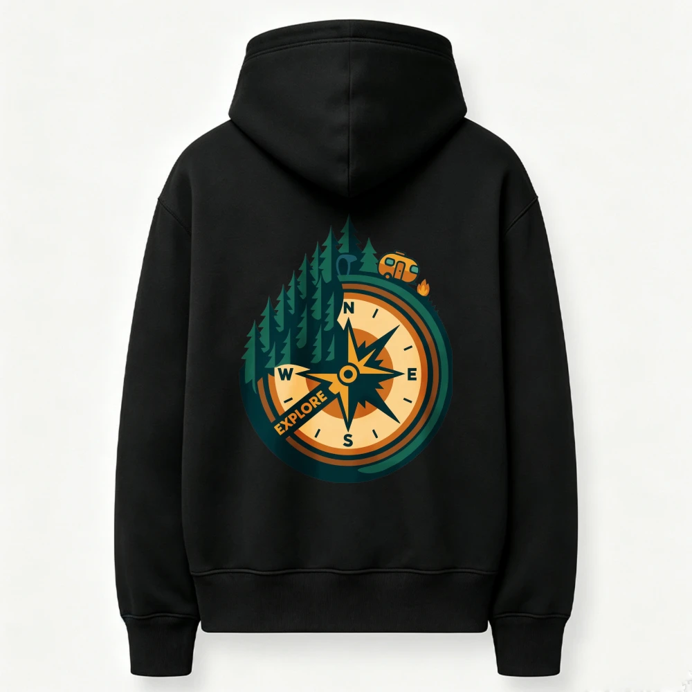 Explore Compass Pine Tree RV Camper Graphic Hoodie Outdoor Camping Hiking Adventure Nature Art Print Pullover Sweatshirt Tops
