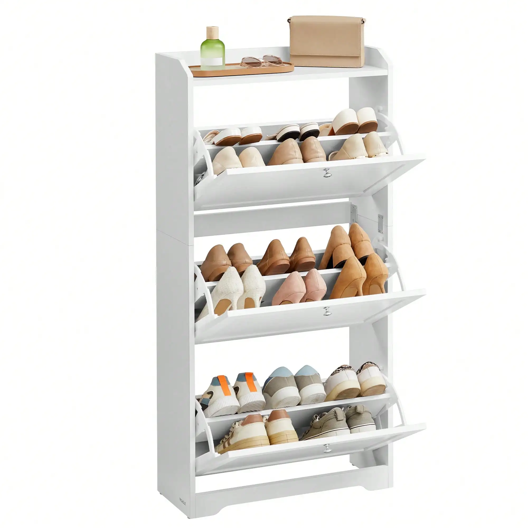 Shoe Cabinet with 3 Flip Drawers Adjustable Dividers Holds 18 Pairs Entryway 9.4x23.6x42.5in