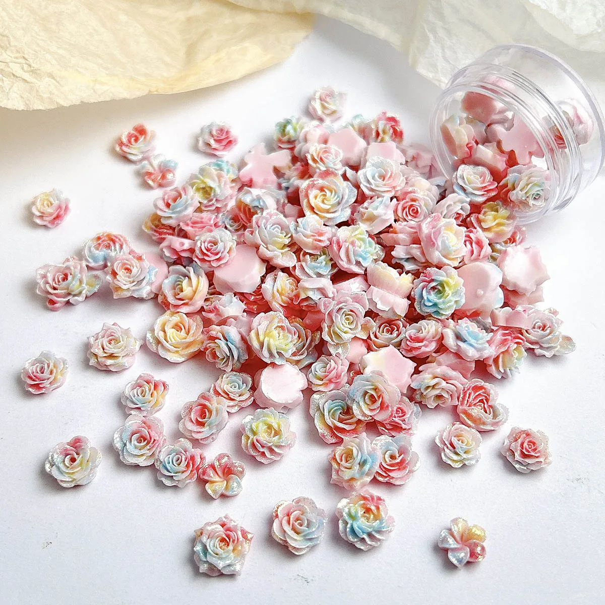 Gradient Luminous Colored Lotus Rose Resin Nail Art Charms Novel Fine glitter Pinwheel Flower Peony Nail Decorations DIY Nails