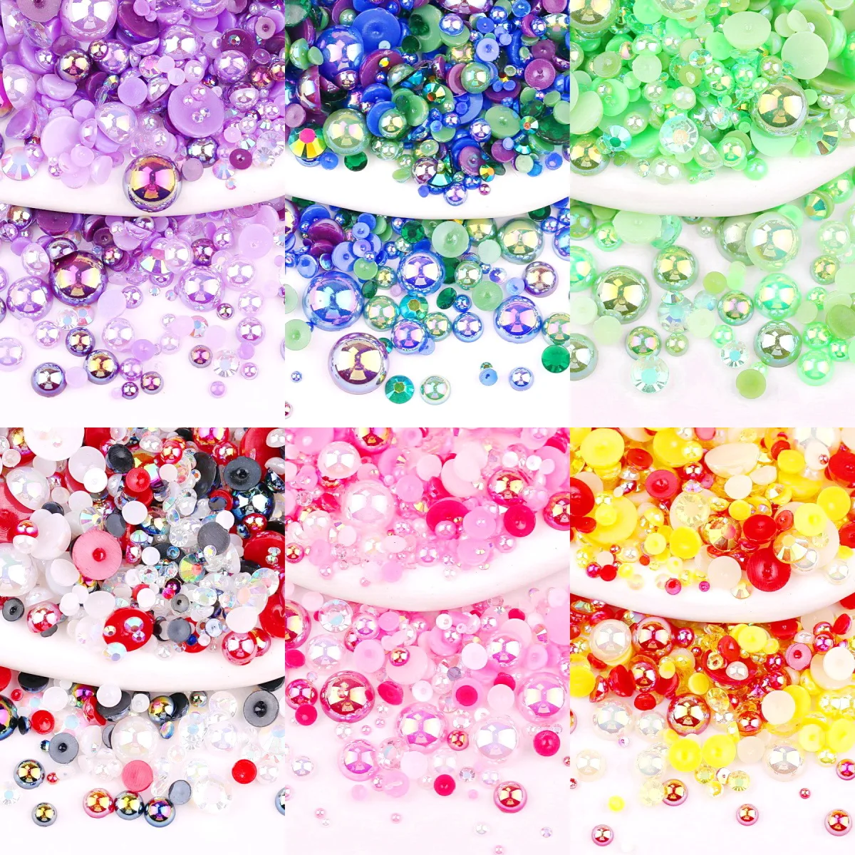 2mm-10mm, 7 Größen, 500 Stück AB-Farben Flache Halbrunde Perlen mit Transparenten AB-Strasssteinen, gemischte Klebeperlen für Nagel-DIY-Schmuckstücke – Detail 1