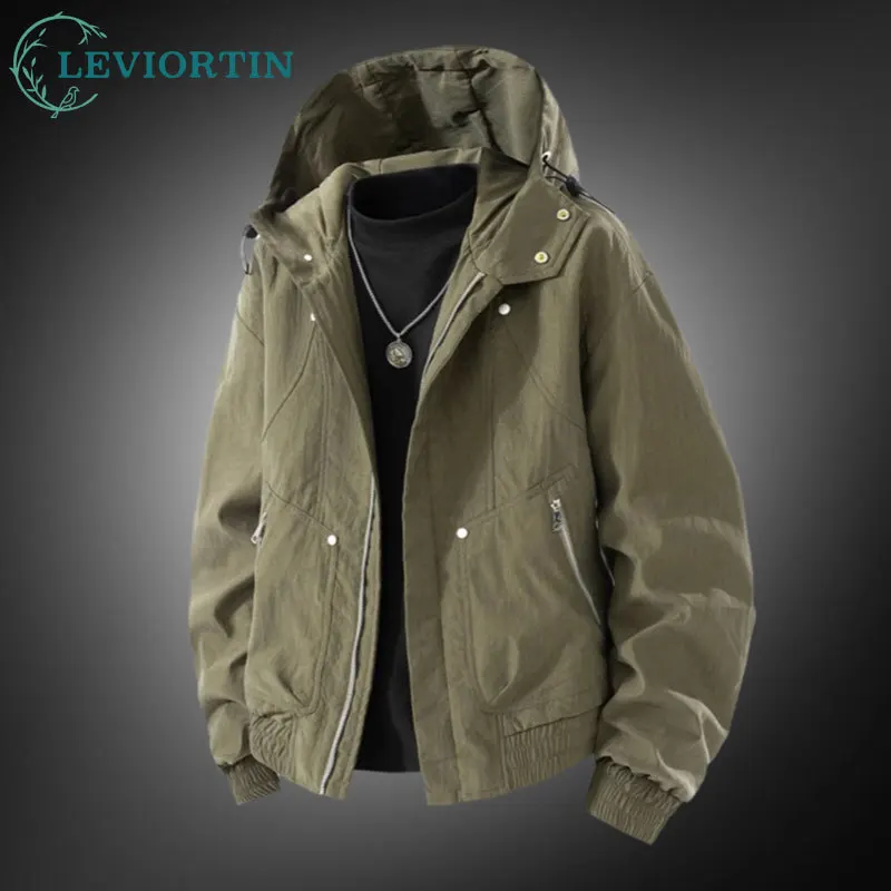 

American Style Sport Hooded Jacket for Men Spring and Autumn 2025 Lightweight Outdoor Windproof Loose Drop Shoulder Jacket Coat