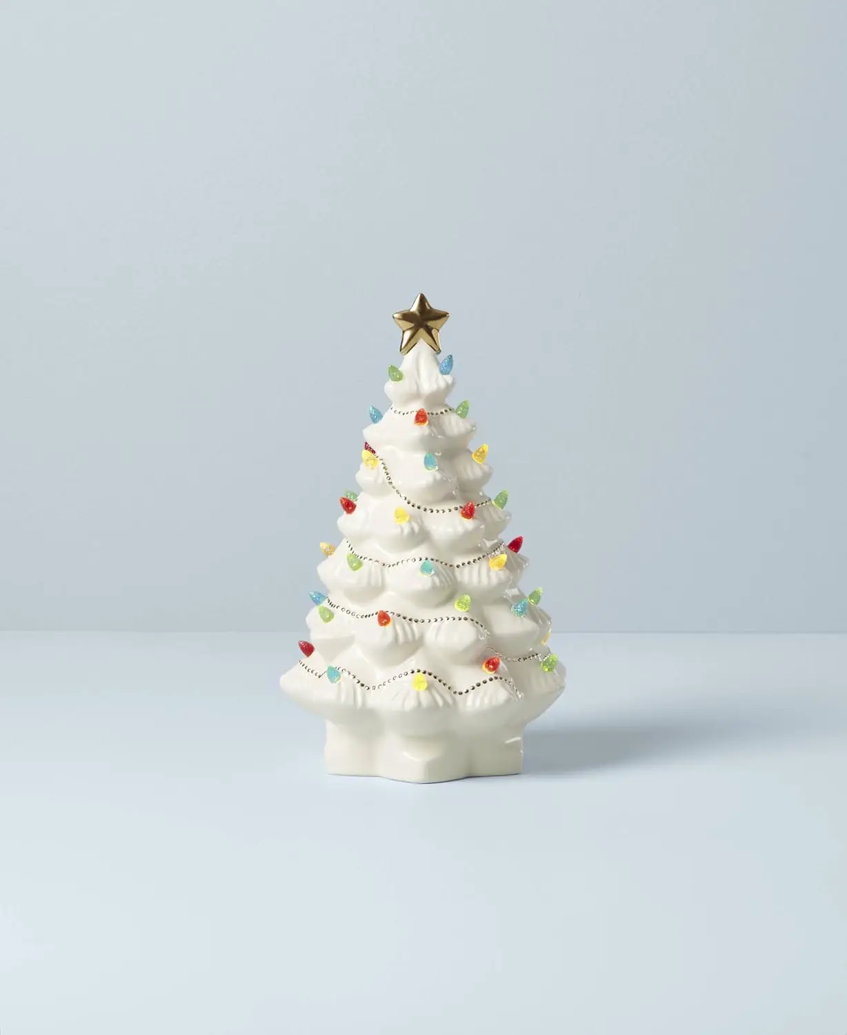 تمثال شجرة عيد الميلاد من السيراميك المضيء باللون العاجي، ديكور للعطلات للشتاء الداخلي، ارتفاع 8.82 بوصة، البطاريات غير متضمنة