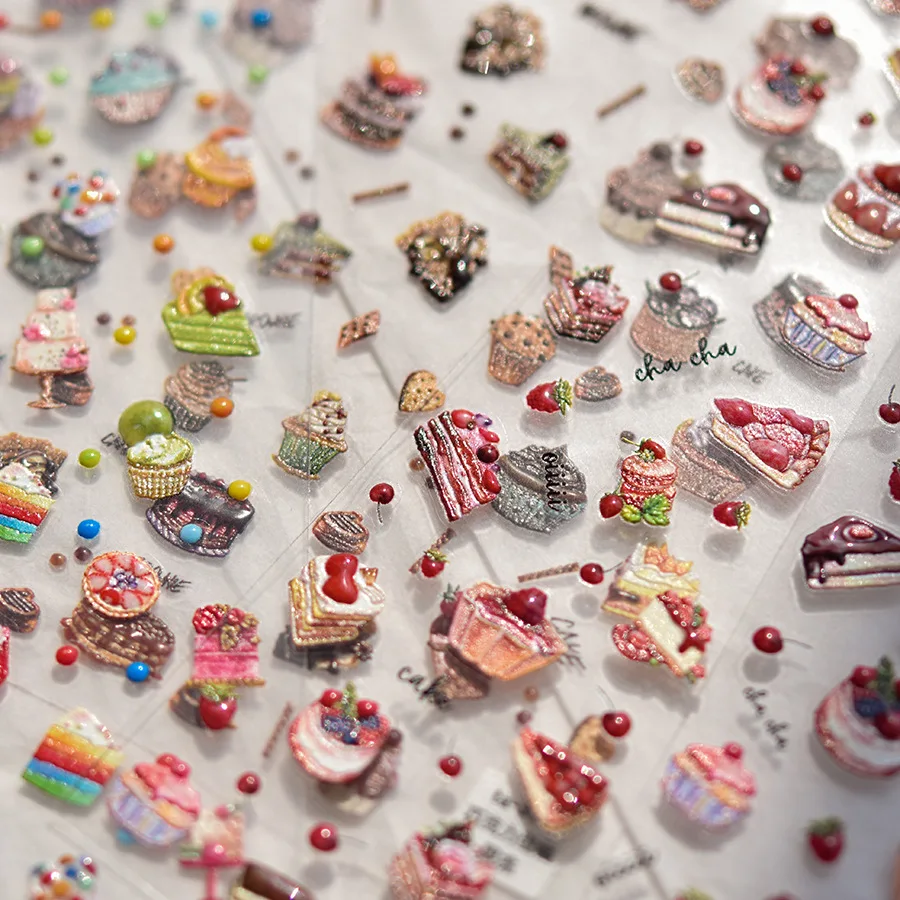 

1pcs Kawaii Chocolate Cake Jelly Nail Stickers 5D Dessert Self-Adhesive Slider Nail Art Decoration Decals DIY Nails Accessories