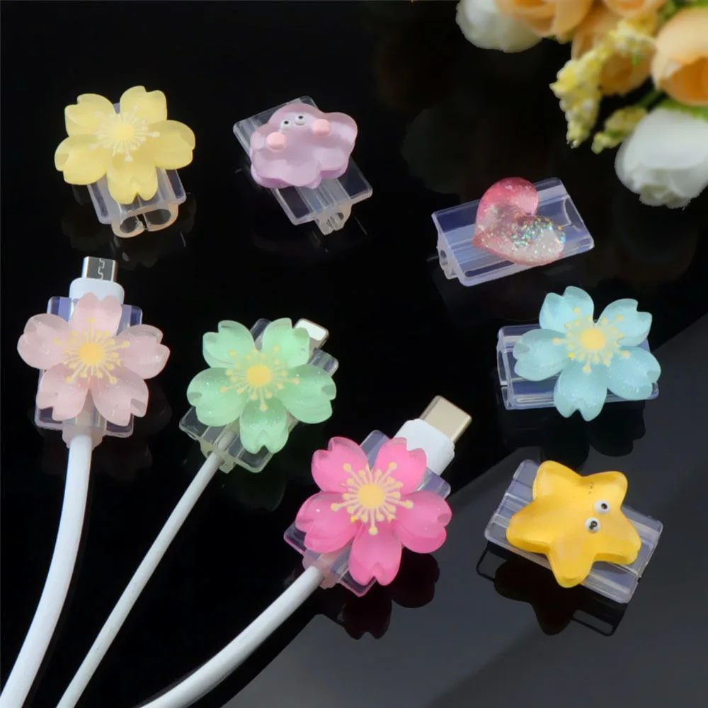 Cartoon Cable Protector Cute Flowers USB Charger Protector Cable Organizer Kawaii Data Line Cord Cable Winder For iPhone