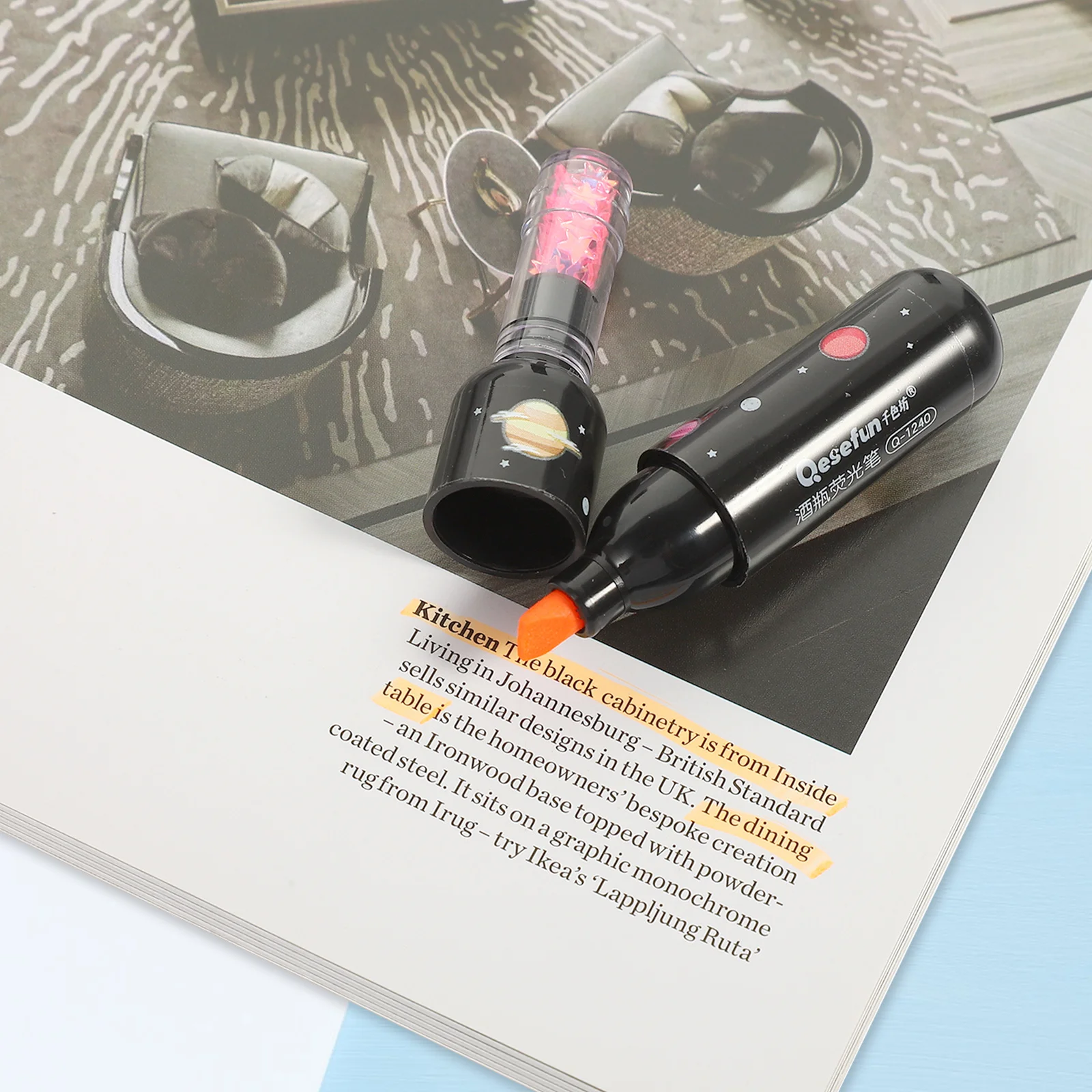 

6Pcs Fluorescent Highlighters Smooth Writing Planet Design Bright Color Marking Pens School Supplies for Children Teens