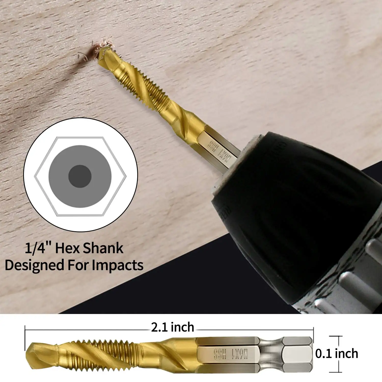 Hexagonal Shank Titanium Alloy Drill Bit Tap Set, Metric Thread M3-M10 Self Tapping Drill Bit Tool Shank Three in One Set