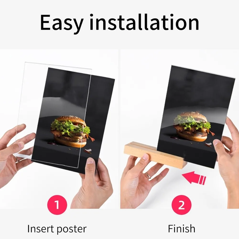 Slant/straight Groove Menu Paper Display Stand 2 Uses A4 Menu Sign Holder Reusable Highly Transparent