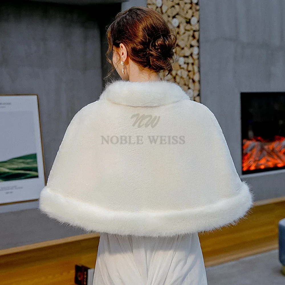 aux Fur Bridal Shawl Wraps Winter Warm Bridal Jacket  Loose Wedding Coat Long Fur Edge Wedding Bridal Wrap Party Cape Customized