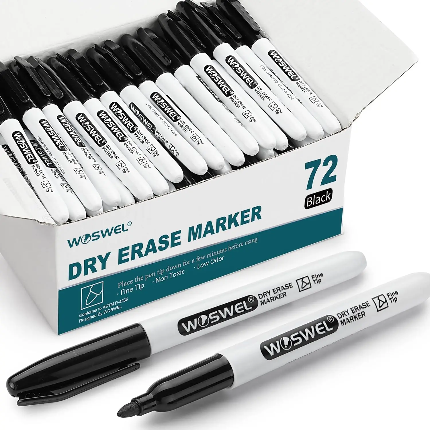 

Dry Erase Markers Bulk, 72 Pack Black Fine Tip Whiteboard Markers for Classroom Office