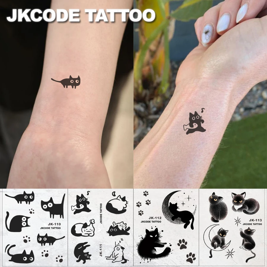 Hand tattoo - Minimalist design tattoos - Cute black cat tattoo - Women's long-lasting waterproof tattoo stickers for hands and feet - Elegant Durable Tattoo Stickers Body Art For 3-5 Days