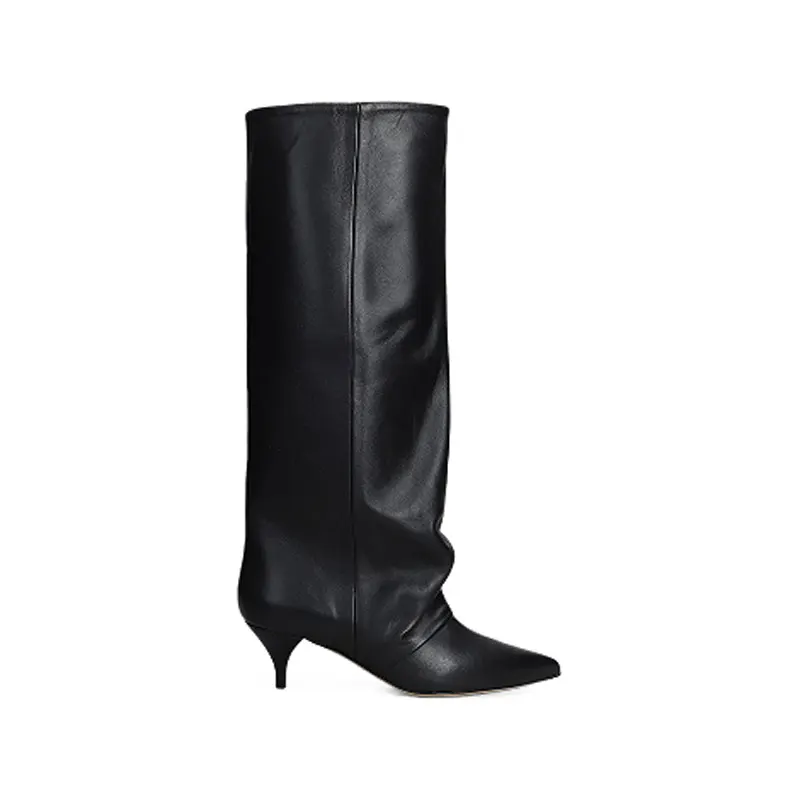 New Autumn and Winter Pointed Low Heel Knee High Women's Boots, Fashionable and Versatile Women's Mid Top Boots