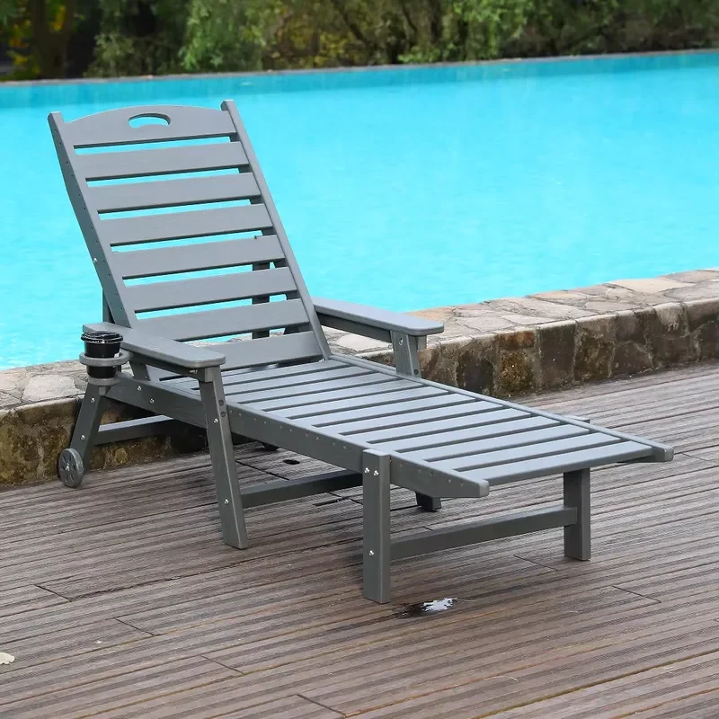 HDPE Lounge Chair Outdoor Pool Chaise Adjustable 4 Positions US Stock Fast Shipping