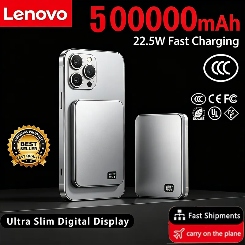 Lenovo Magnetic Wireless Power Bank 50000mAh PD22.5W Fast Charging Magsafe External Battery For iPhone Samsung