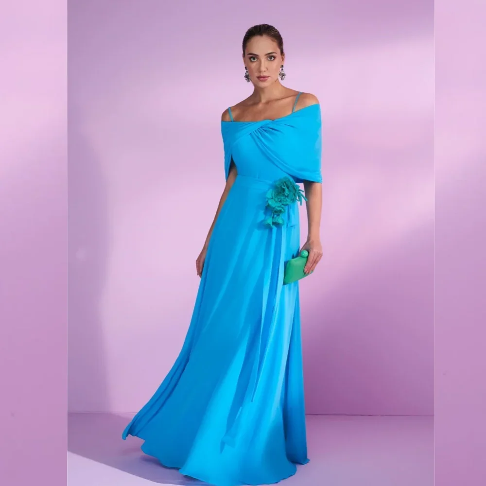 

Customized Jersey Flower Ruched Graduation A-line Square Neck Bespoke Occasion Gown Long Dresses