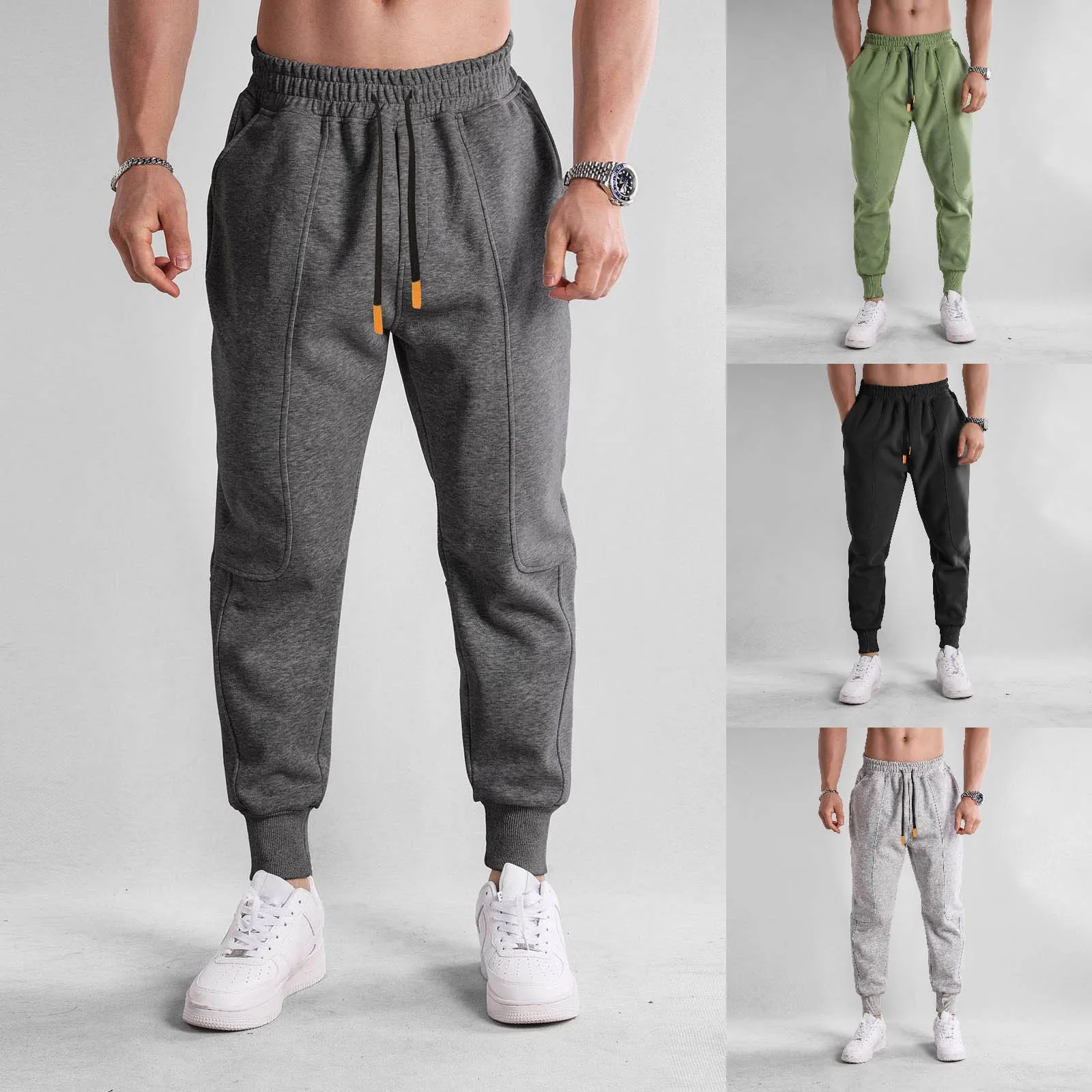 

Autumn Winter Jogging Straight Trousers Men Fitness Jogging Sweatpants Lambswool Winter Warm Casual Male Solid Drawstring Pants