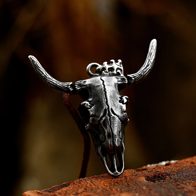 BEIER 316l Stainless Steel Animal Vintage Bovine skull Pendant Necklace jewelry for man Hollowen Gift BP8-1011