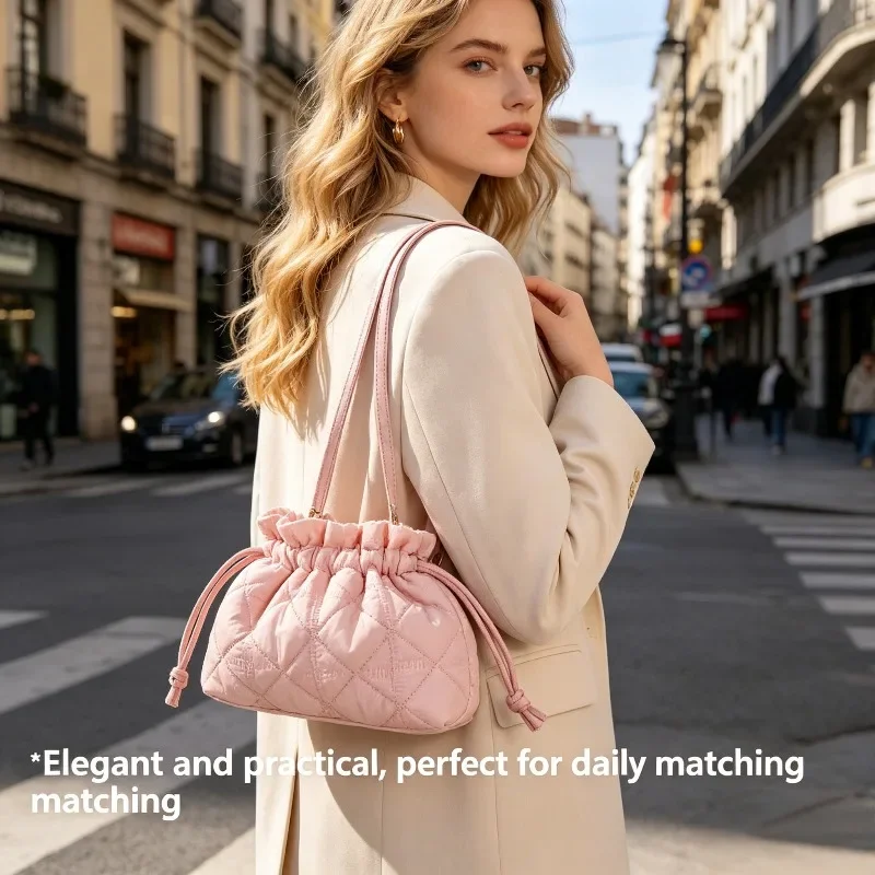 Simple Drawstring Bundle Mouth Cosmetic Bag Bucket Bag Female Cloud Shoulder Messenger Bag Light Toilet Bag Dumpling Bag