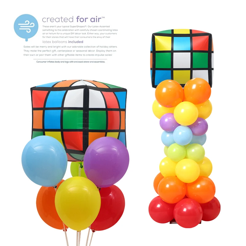 (1Pc) Birthday Party Decoration Props Background Photo Props Toy Balloon 4D Stereo Square Rubik's Cube Shape Cartoon Aluminum Film Rubik Square Balloon