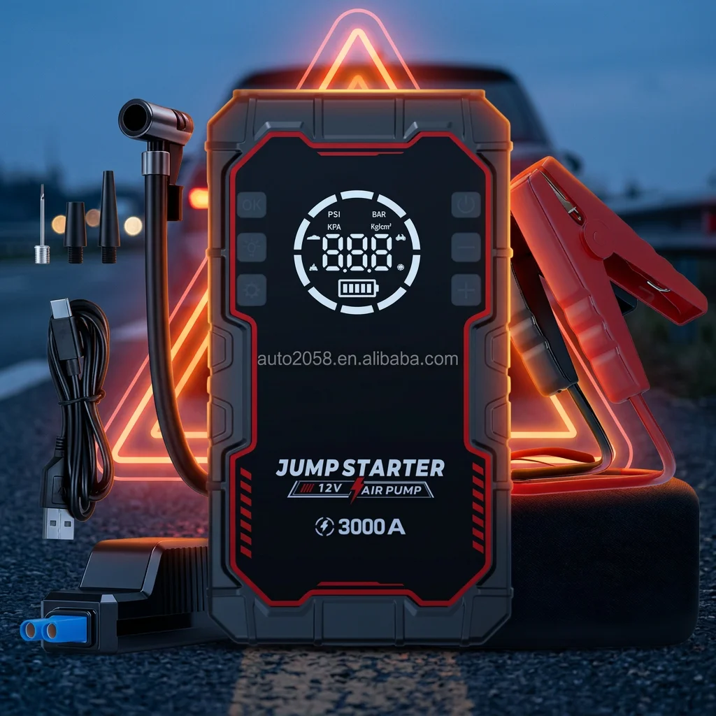 4 In 1 High Capacity 20000mah Lithium Battery Car Jump Starter With Air Compressor Tire Inflator Emergency Tool Kit Power Bank