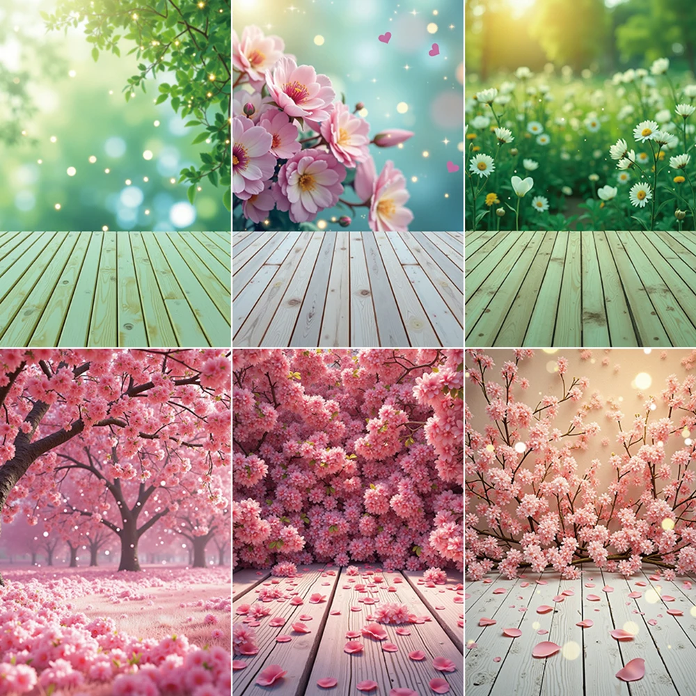 

MOON.QG Green Flowers Wood Wall Background Photography Petals Bloom Spring Photocall Backdrop Baby Photo Studio Photocall Props