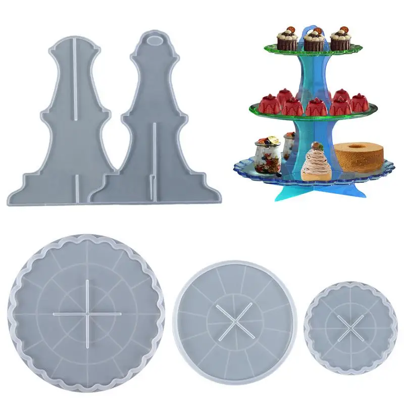 Cake Stand Molds For Epoxy Resin Cup Cake Holder Mould 3-Tier Epoxy Resin Tiered Tray Molds Resin Silicone Casting Mold For DIY