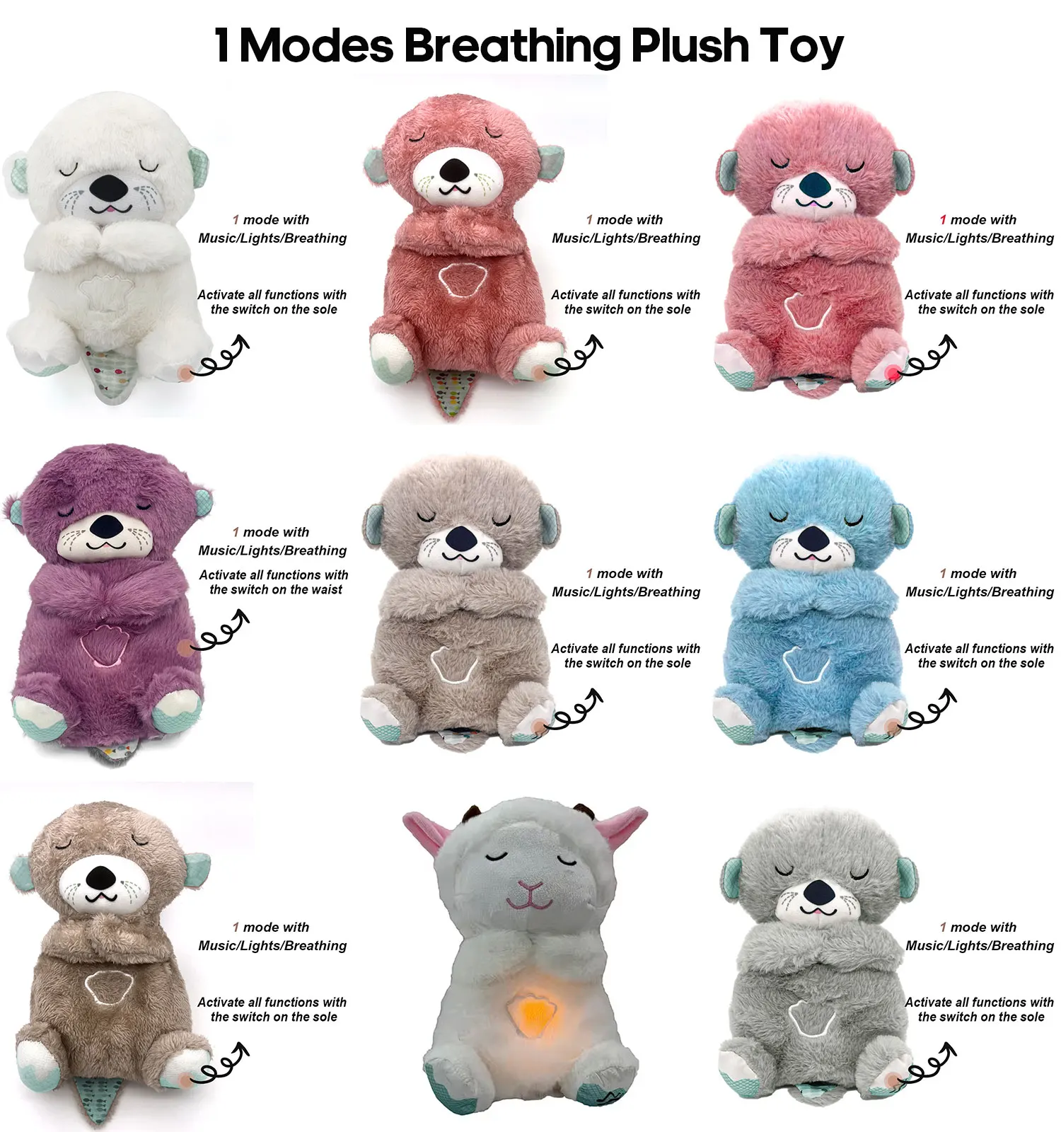 Baby Plush Doll Breathing Bear Soothing Sleep Playmate white Otter Toy Kids Music Sleeping Companion Sound Light Doll Toy Gift