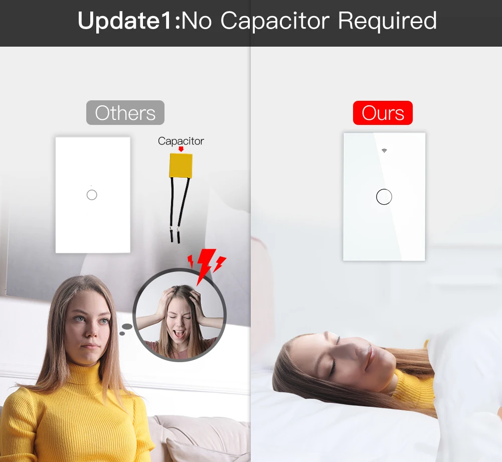 ZigBee Wall Touch Smart Light Switch With Neutral/No Neutral,No Capacitor Smart Life/Tuya 2/3 Way Control compatible AlexaGoogle