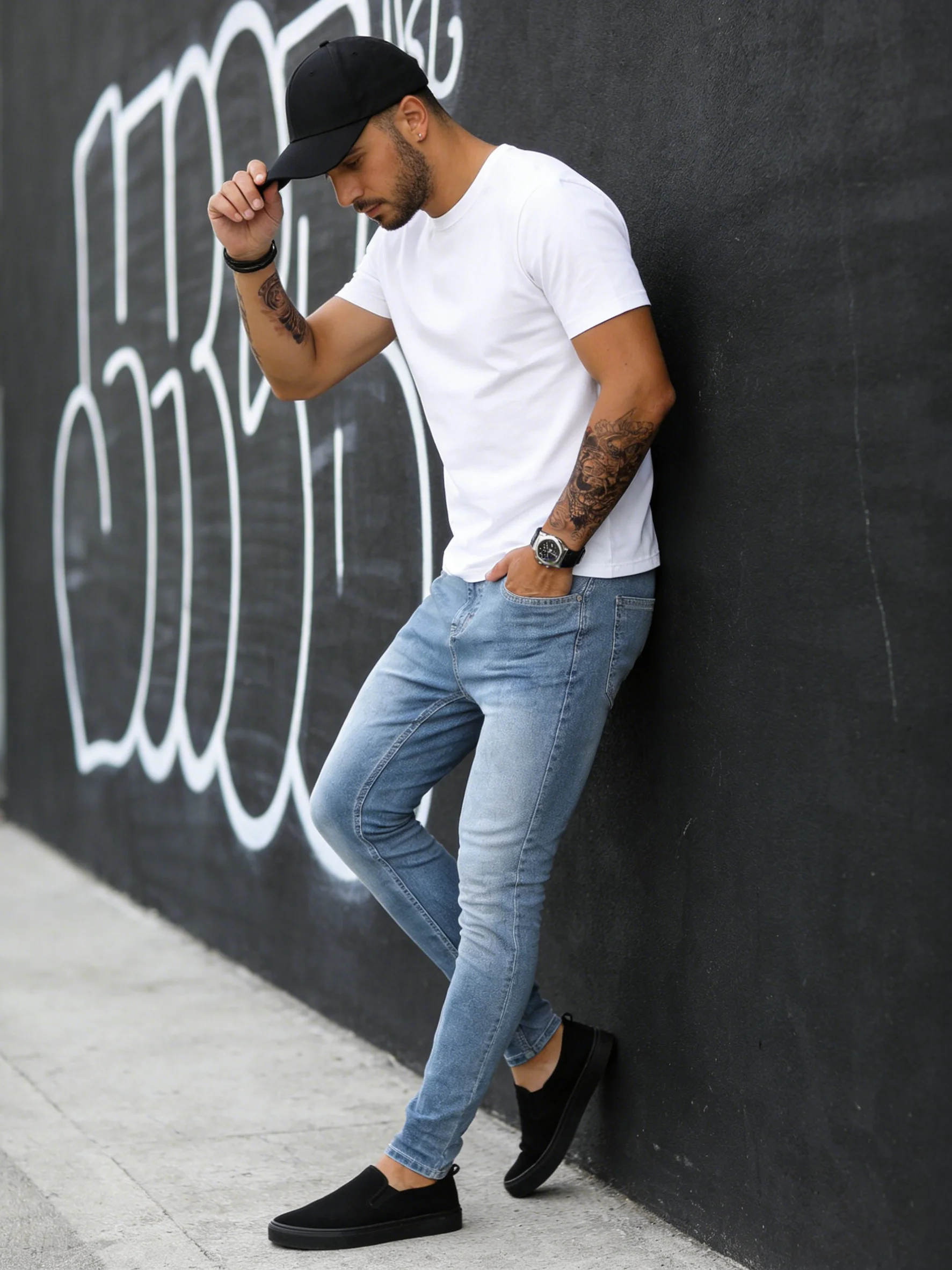 Modern Blue Men's Slim Jeans For Man Original Y2K Drip Fashion Denim Pants No accessories or belts included