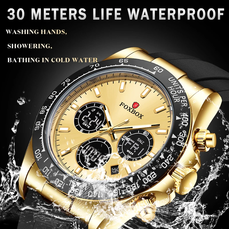 فوكس بوكس 2024 ساعات فاخرة جديدة للرجال موضة عادية ساعة رجالي رقمية كوارتز مقاوم للماء مضيئة ساعة اليد الذكور Reloj Hombre