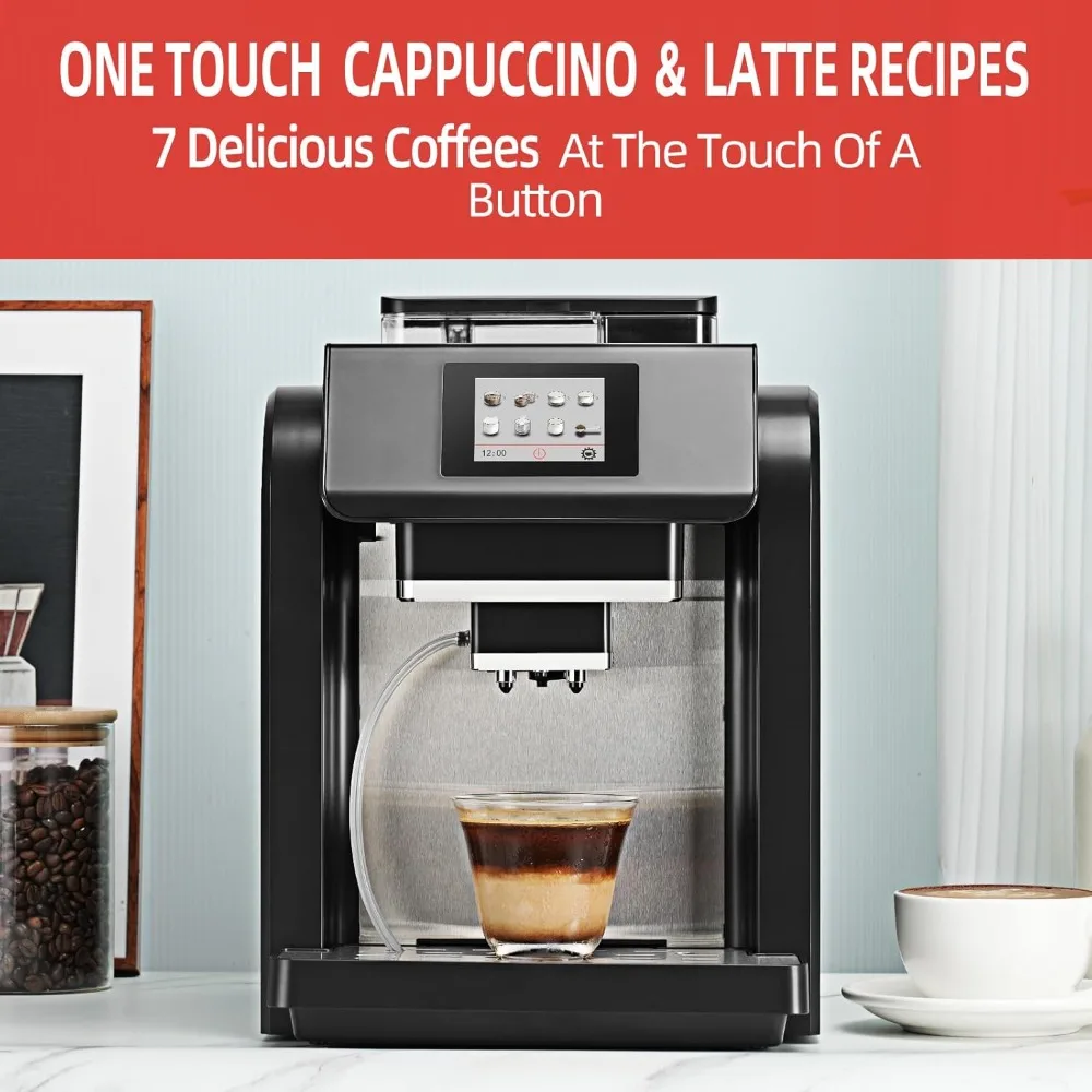 Fully Automatic Espresso Machine，Milk Frother,Built-in Grinder，Intuitive Touch Display ，7 Coffee Varieties for Home