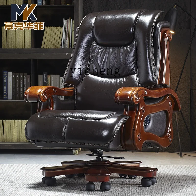 

Zz solid wood boss chair leather wood brown cowhide boss seat office high-end luxury living room decoration
