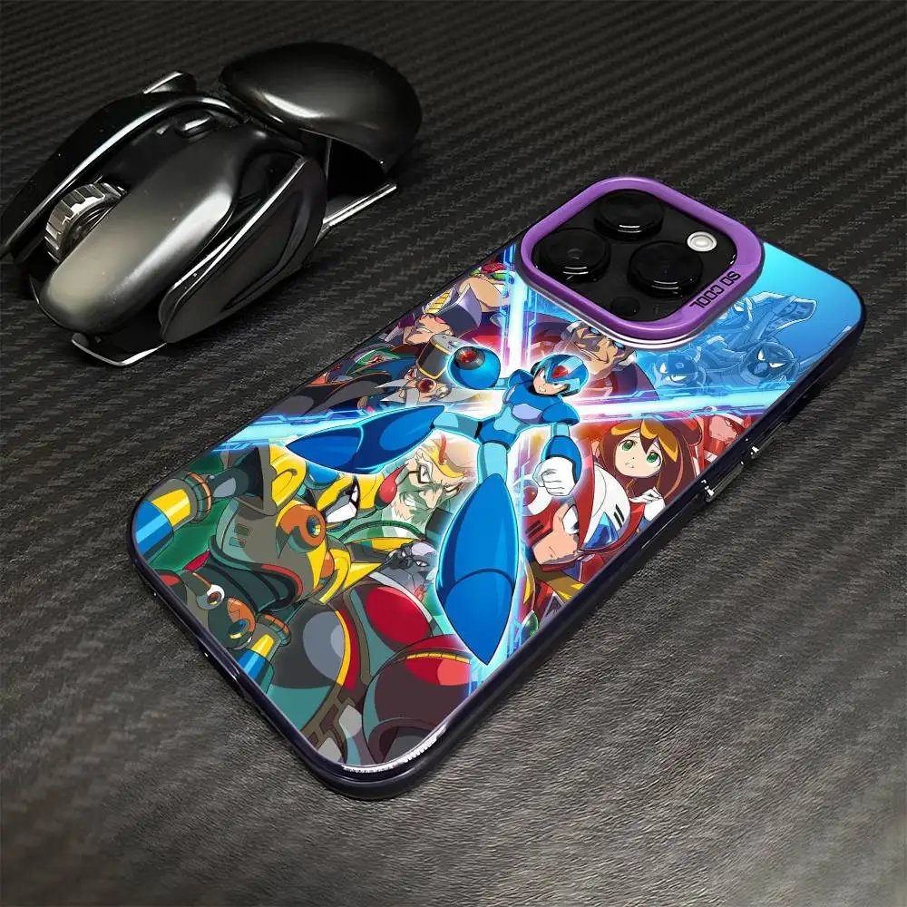 R-Rockman M-Megamanเกมเคสโทรศัพท์สําหรับiPhone 16,15,14,13,12,11,Mini,Pro,MAXสีม่วงMatteกันกระแทก