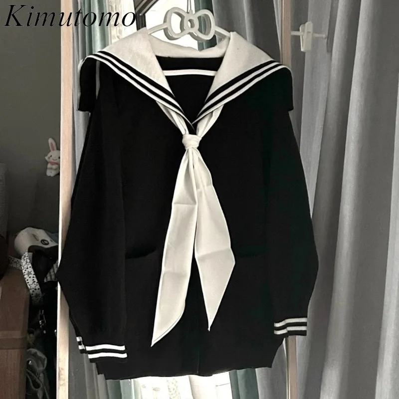 

Kimutomo толстовки женские с матросским воротником свободные винтажные модные милые Y2k эстетические толстовки в стиле Харадзюку женские повседневные толстовки в консервативном стиле