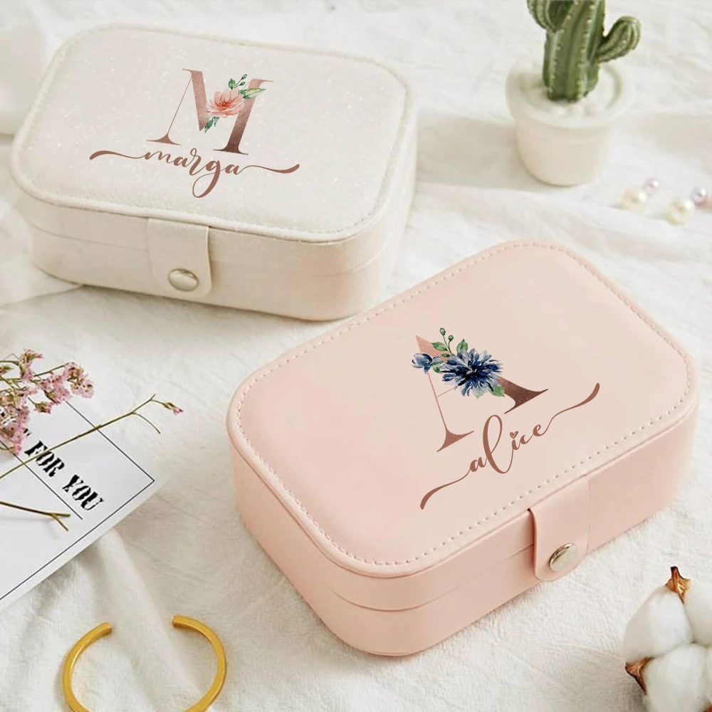 

Customized Double Layer Jewelry Box with Initial Jewelry Boxes Large Capacity Jewelry Ring Necklace Leather Travel Storage Box