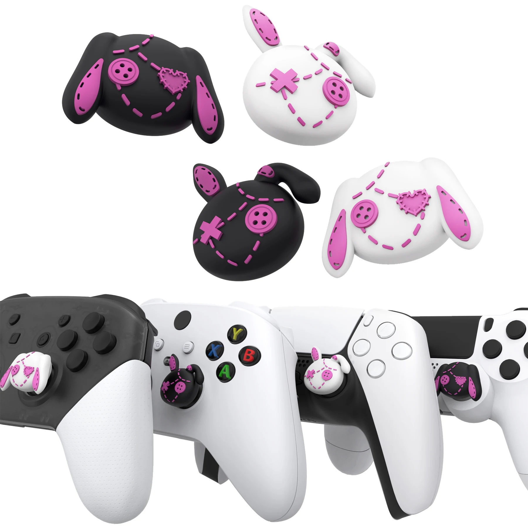 PlayVital Thumb Grip Caps for PS5/PS4, Thumbstick Cover for Xbox Series X/S & Xbox One, for Switch Pro - Lovely Punky Bunnies