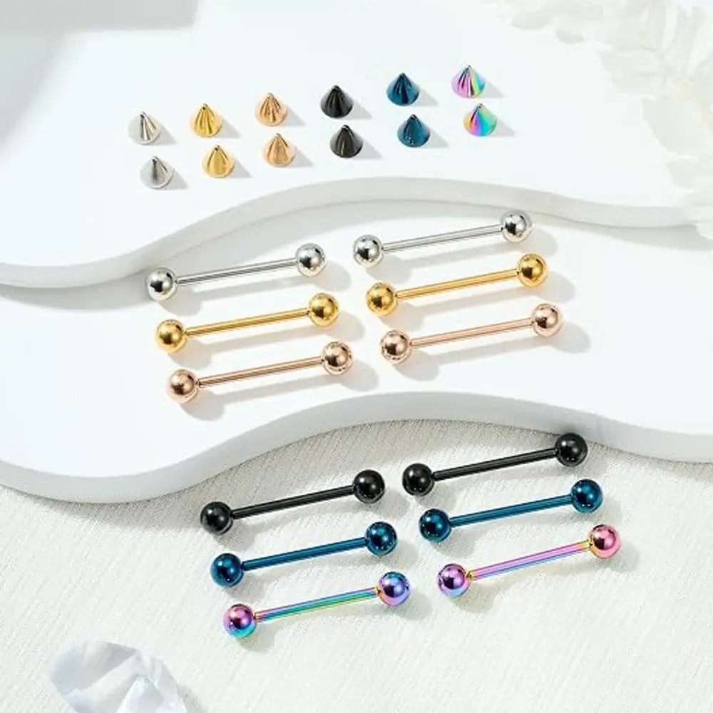24PCS Set Tongue Nipple Piercing Jewelry Nipple Rings with Replacement Balls Stainless Steel Tongue Rings Body Piercing Jewelry