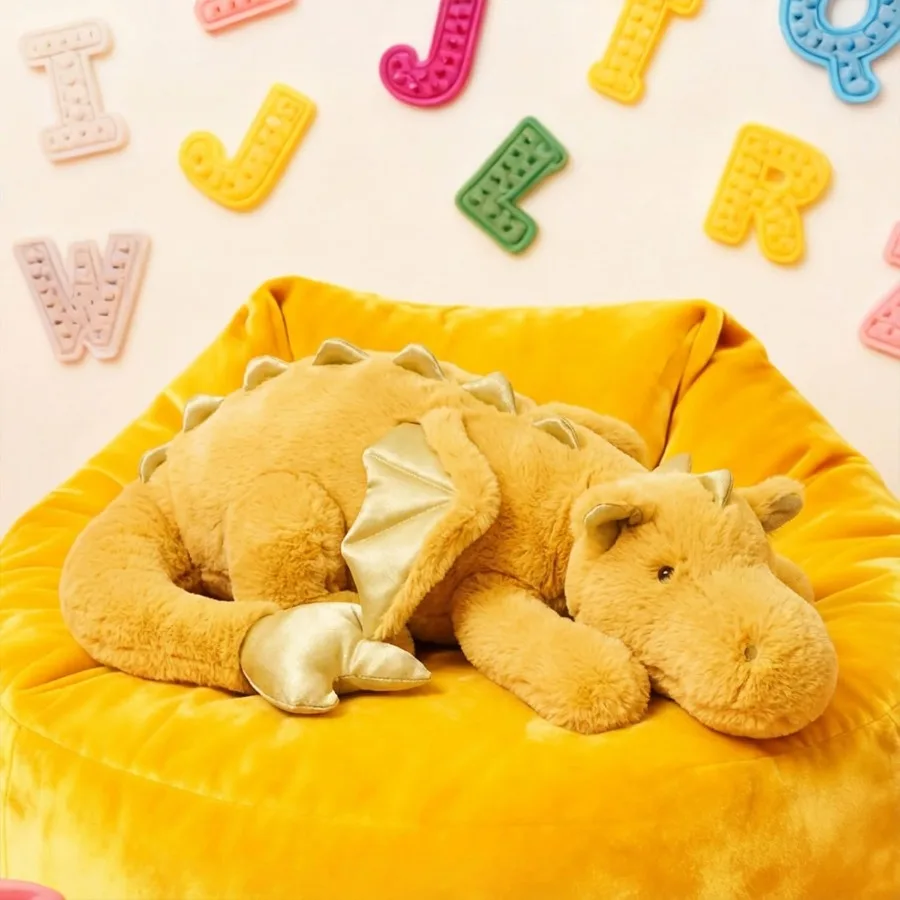 Riesiges 50 Zoll 3 Pfund gelbes Drache-Stofftier mit Flügeln, süßes Plüschtier, flauschiges Jumbo-Dinosaurier-Kissen, weiches grünes Flugsaurier-Plüschtier