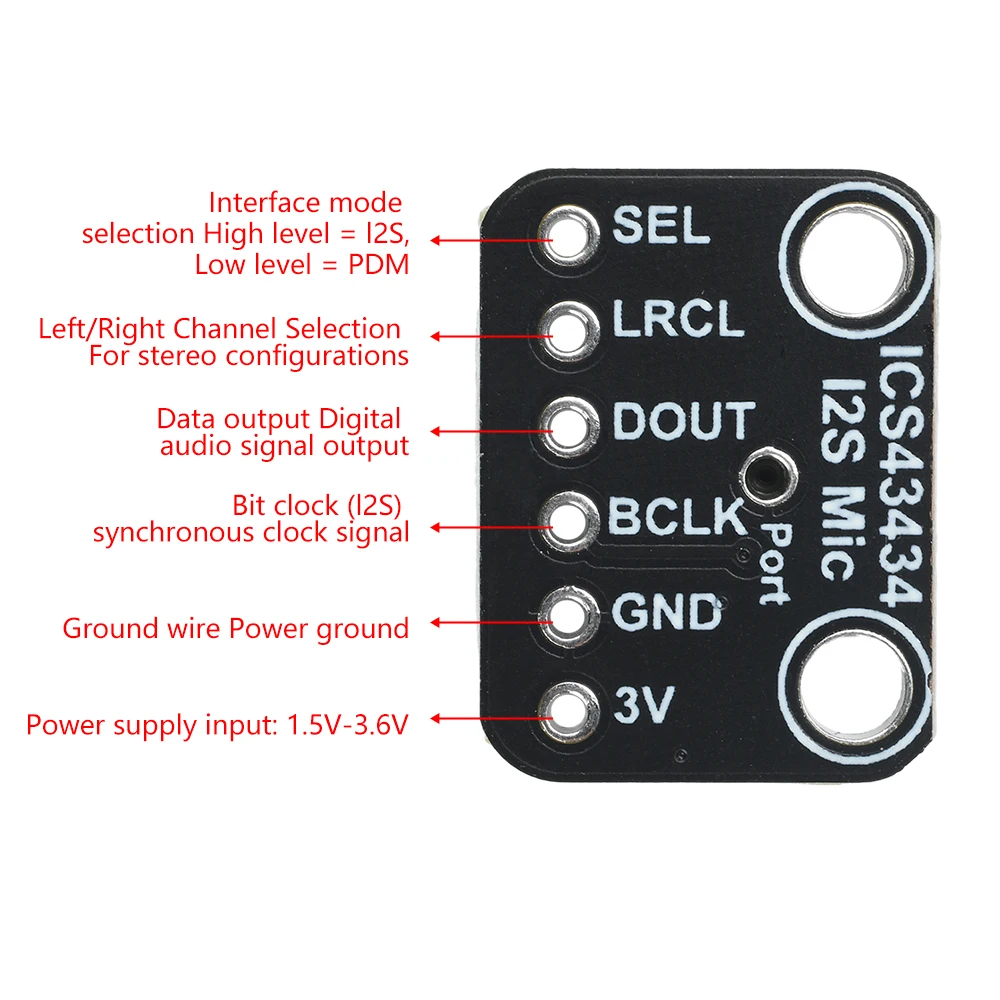 I2S MEMS Microphone Module ICS-43434 Mic Breakout Board  Low-Pass Filter Mini Module Unwelded 50Hz-20kHz DC 1.5V-3.6V