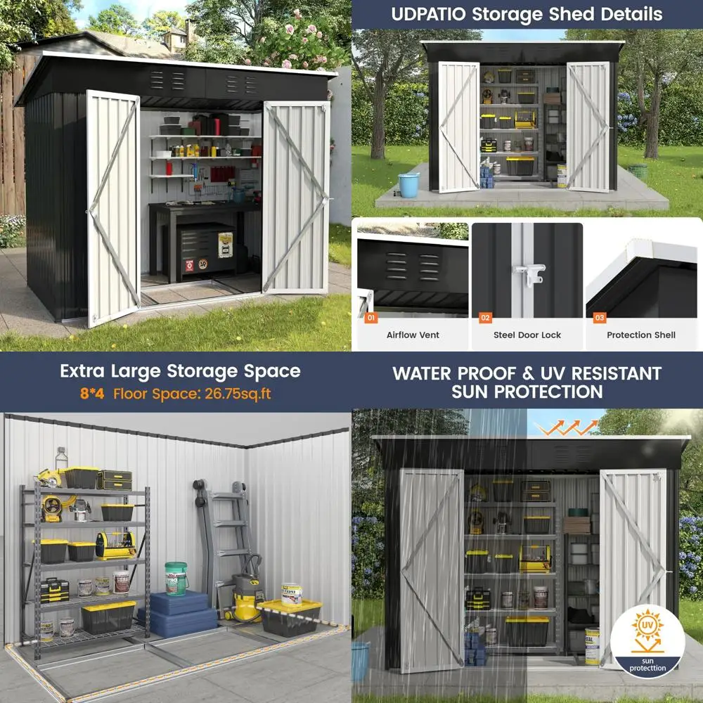 

Galvanized Steel Outdoor Storage Shed, 8x4 Feet, for Patio, Yard, and Lawn with Low Maintenance