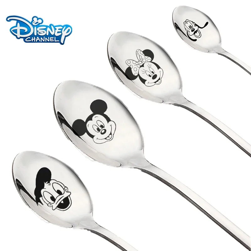 Minnie Mickey Mouse Stainless Steel Spoon Disney Donald Duck Cartoon Anime Pattern Cutlery Ice Cream Pudding Spoon Birthday Gift