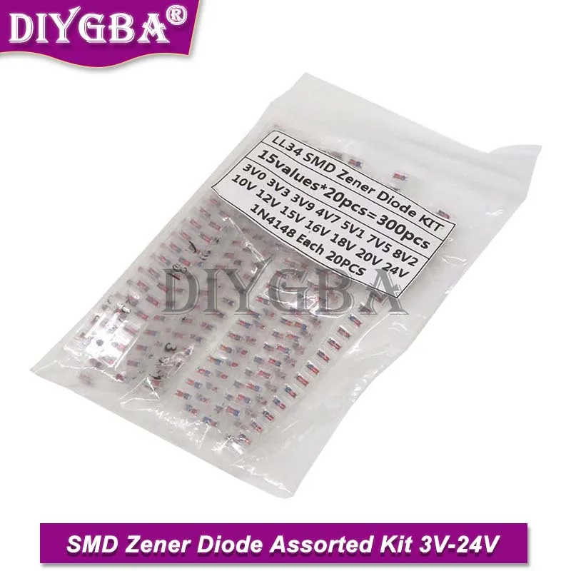 LL34 SMD Zener Paket Diode Pumuddd 1/2W 3V-24V 15 Macam * 20Pcs = 300Pcs 1N4148 KIT IBUW