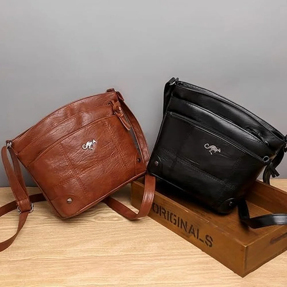 Soft Leather Messenger Bag Font Pocket Large Capacity Shoulder Bag Brown Simple Smartphone Bags