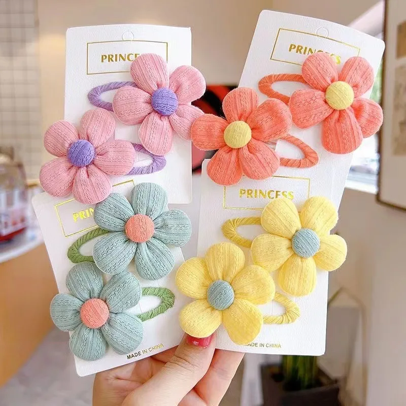 2Pcs/Set Kids Girl Hair Clip Cute Sun Flower Children\'s Fabric Flower Pair Hair Accessories Hairpin Temperament Baby Headdress