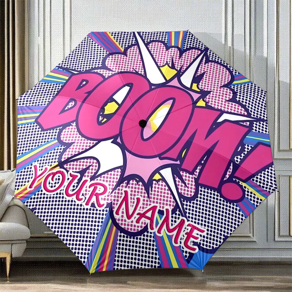 Custom Name Umbrella Pop Art Style Boom Comic Design Umbrella - Customizable Text Portable Folding Umbrella,Christmas Gift