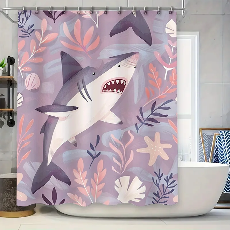 

Занавеска для душа с принтом акулы, декор для ванной комнаты, водостойкая ткань, водонепроницаемое украшение для дома, лавандово-розовый цветочный узор, стандарт