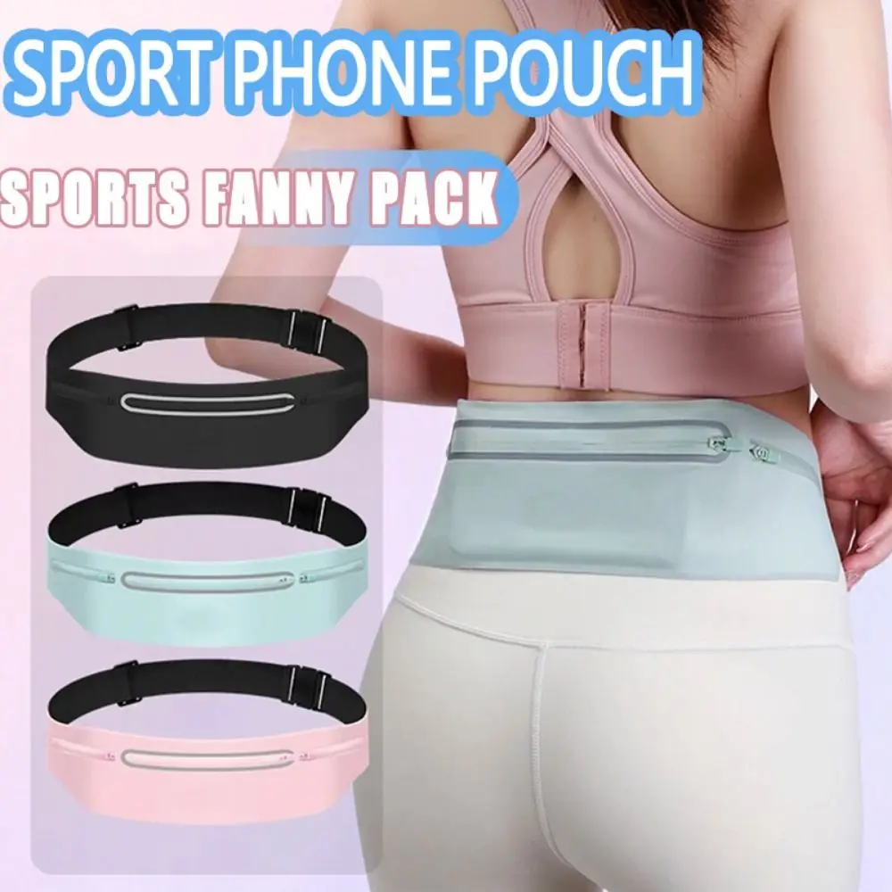 Waterproof Sports Fanny Pack Reflective Strip Solid Color Running Waist Belt Bag Multi-pocket Adjustable Mobile Phone Holder