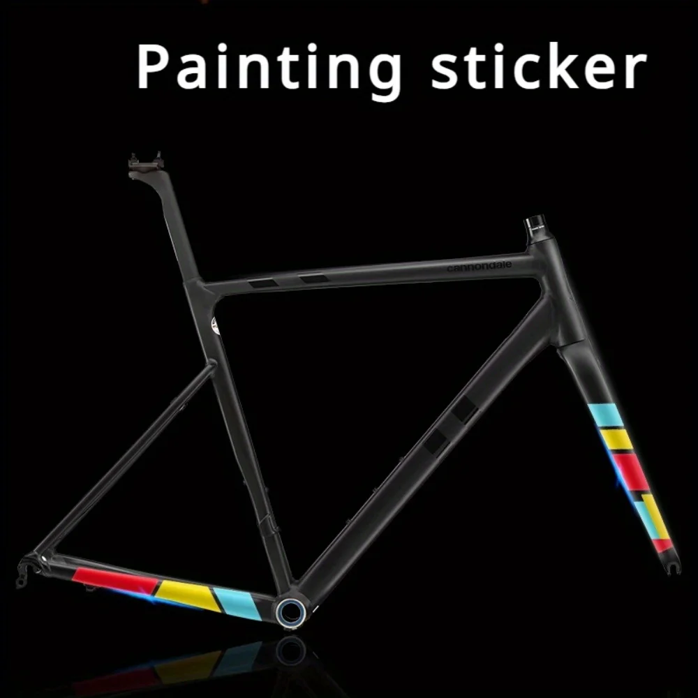 ملصق دراجة الطريق سيارة الشوكة الأمامية والخلفية ثلاثة ألوان ملصق مزخرفة ألياف الكربون الجبهة شوكة دراجة تغيير لون ملصق #4