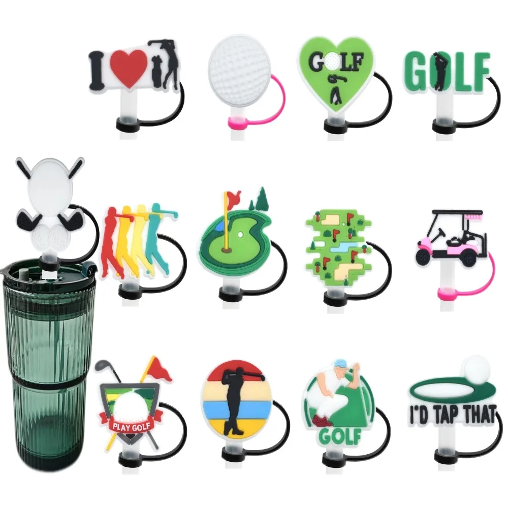 

1-22pcs Golf Cartoon Straw Cover Cap 10MM Drink Straw Plug Reusable Splash Proof Drinking Fit Cup Straw Cap Charms Pendant